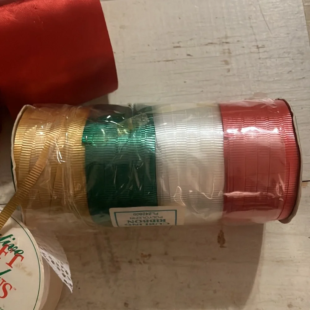 Vintage Used Ribbon Lot Christmas, Satin, Red Velvet